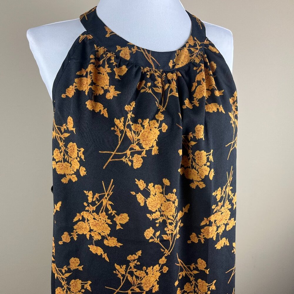Emery Rose Sleeveless Blouse Plus Size 3X Black Brown, Floral Print